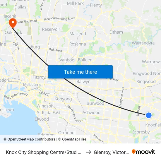 Knox City Shopping Centre/Stud Rd to Glenroy, Victoria map