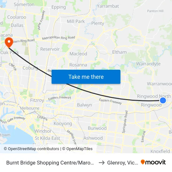 Burnt Bridge Shopping Centre/Maroondah Hwy to Glenroy, Victoria map