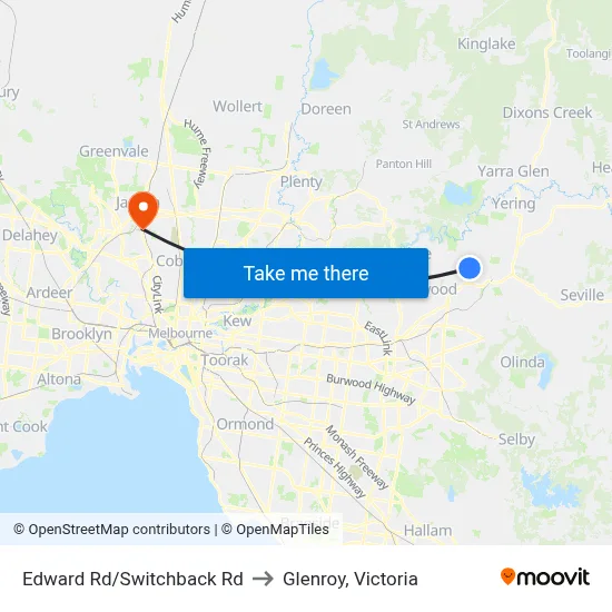 Edward Rd/Switchback Rd to Glenroy, Victoria map