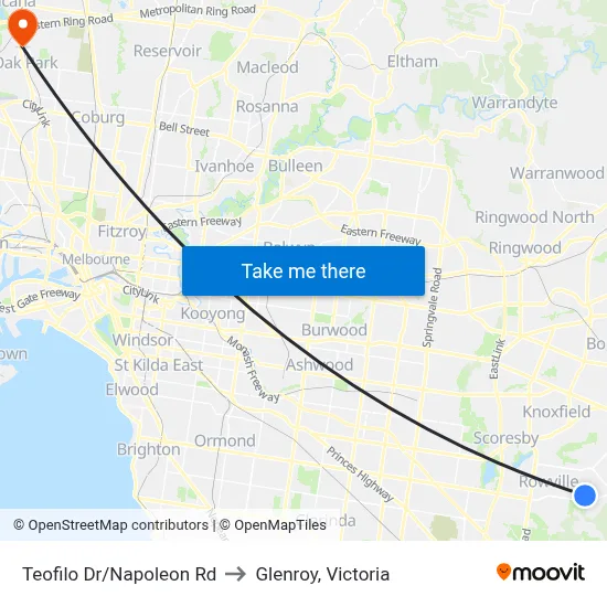 Teofilo Dr/Napoleon Rd to Glenroy, Victoria map