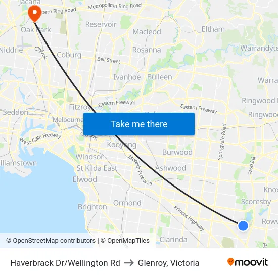 Haverbrack Dr/Wellington Rd to Glenroy, Victoria map