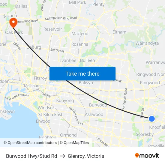 Burwood Hwy/Stud Rd to Glenroy, Victoria map
