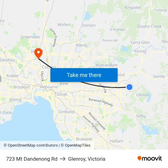 723 Mt Dandenong Rd to Glenroy, Victoria map