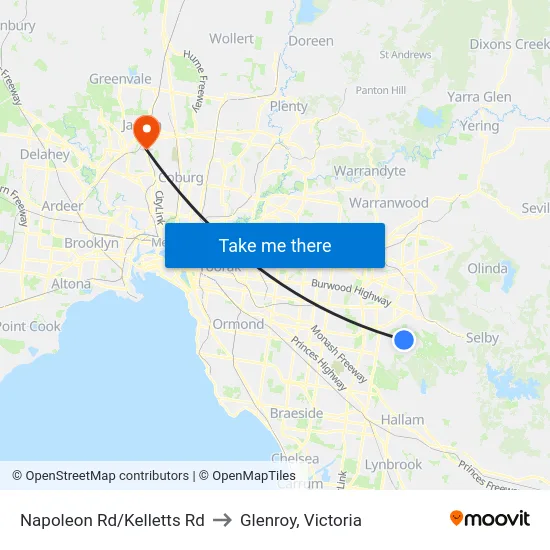 Napoleon Rd/Kelletts Rd to Glenroy, Victoria map
