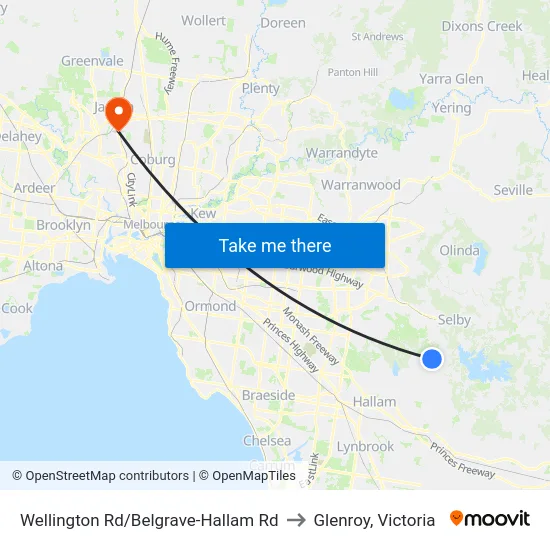 Wellington Rd/Belgrave-Hallam Rd to Glenroy, Victoria map