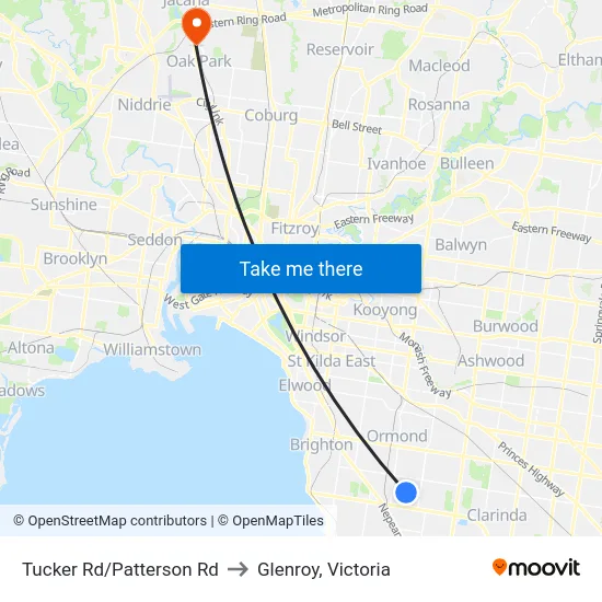 Tucker Rd/Patterson Rd to Glenroy, Victoria map