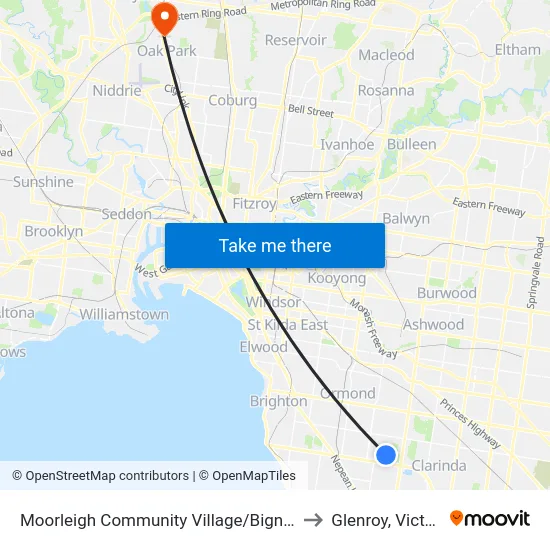 Moorleigh Community Village/Bignell Rd to Glenroy, Victoria map