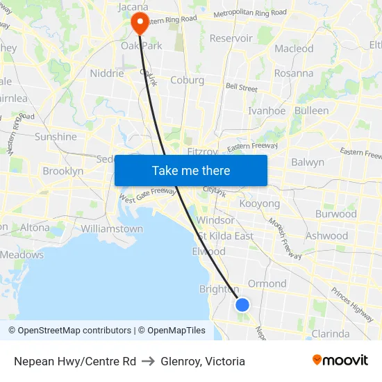 Nepean Hwy/Centre Rd to Glenroy, Victoria map