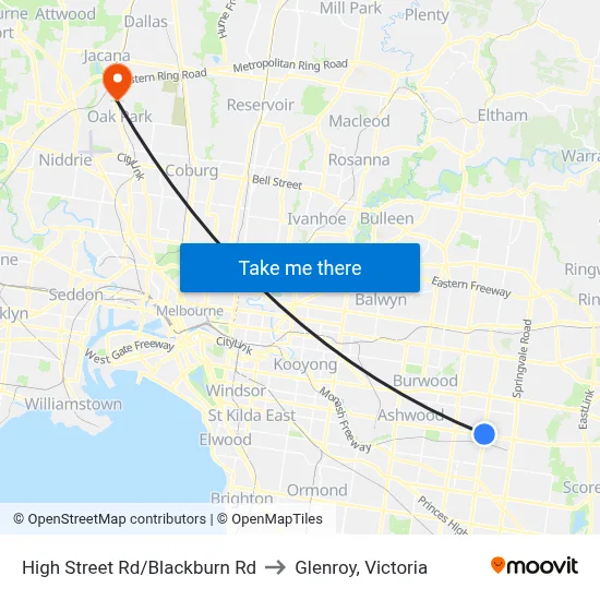 High Street Rd/Blackburn Rd to Glenroy, Victoria map