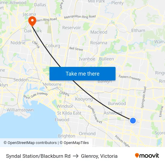 Syndal Station/Blackburn Rd to Glenroy, Victoria map