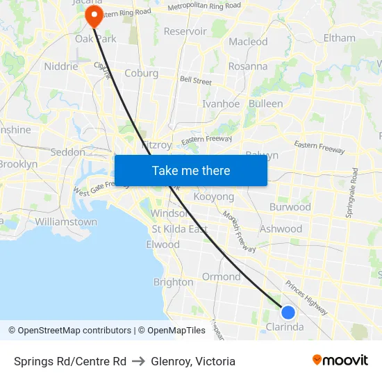 Springs Rd/Centre Rd to Glenroy, Victoria map