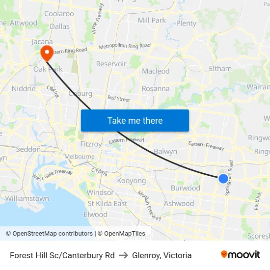 Forest Hill Sc/Canterbury Rd to Glenroy, Victoria map