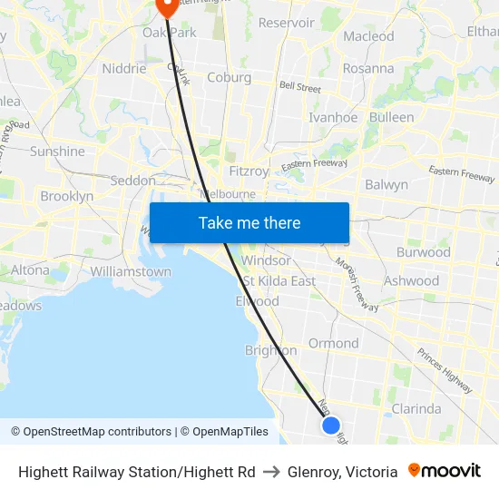 Highett Railway Station/Highett Rd to Glenroy, Victoria map