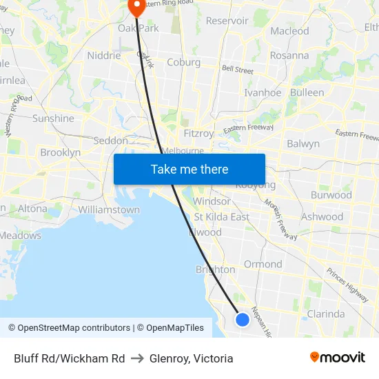 Bluff Rd/Wickham Rd to Glenroy, Victoria map