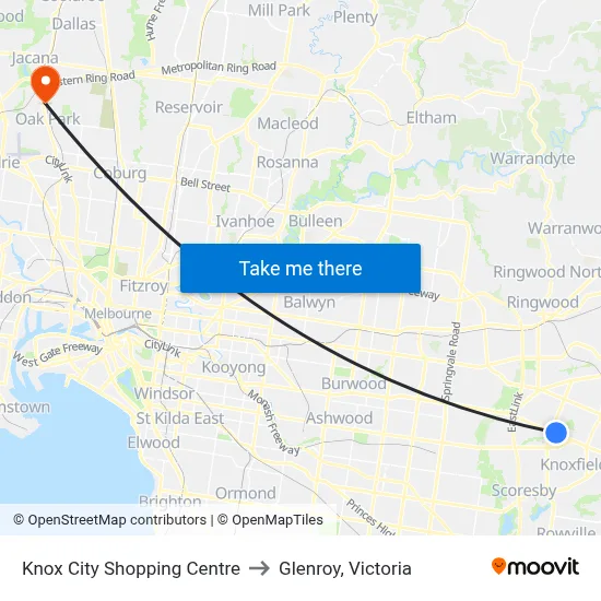 Knox City Shopping Centre to Glenroy, Victoria map