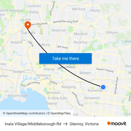 Inala Village/Middleborough Rd to Glenroy, Victoria map