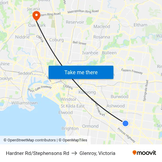 Hardner Rd/Stephensons Rd to Glenroy, Victoria map