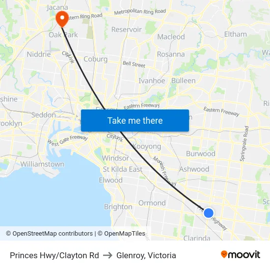 Princes Hwy/Clayton Rd to Glenroy, Victoria map