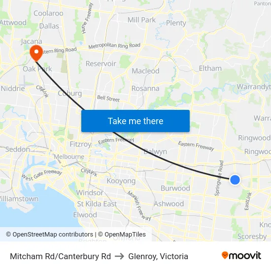 Mitcham Rd/Canterbury Rd to Glenroy, Victoria map