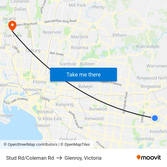 Stud Rd/Coleman Rd to Glenroy, Victoria map