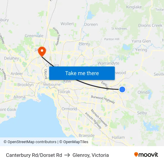 Canterbury Rd/Dorset Rd to Glenroy, Victoria map
