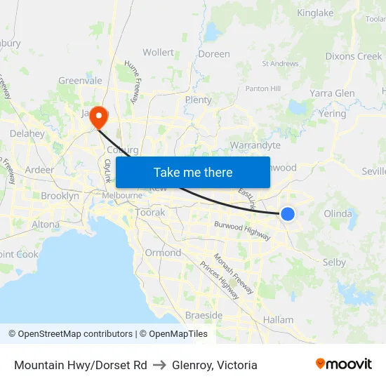 Mountain Hwy/Dorset Rd to Glenroy, Victoria map