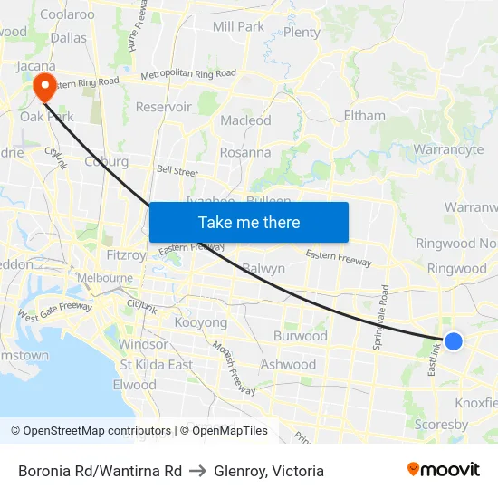 Boronia Rd/Wantirna Rd to Glenroy, Victoria map