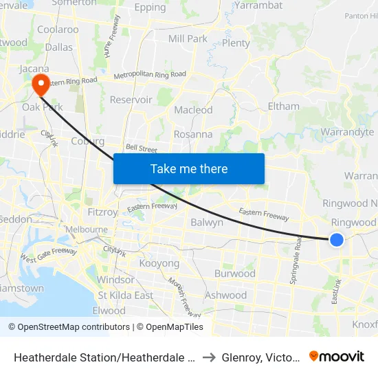 Heatherdale Station/Heatherdale Rd to Glenroy, Victoria map