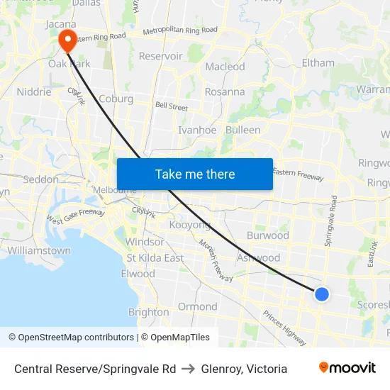 Central Reserve/Springvale Rd to Glenroy, Victoria map