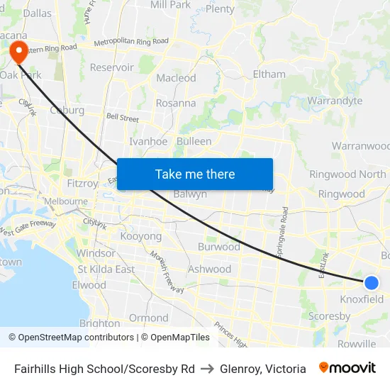 Fairhills High School/Scoresby Rd to Glenroy, Victoria map