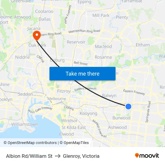 Albion Rd/William St to Glenroy, Victoria map