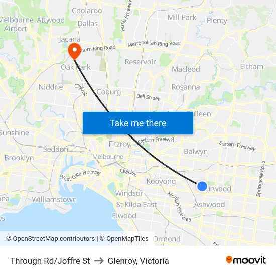 Through Rd/Joffre St to Glenroy, Victoria map