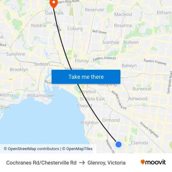 Cochranes Rd/Chesterville Rd to Glenroy, Victoria map