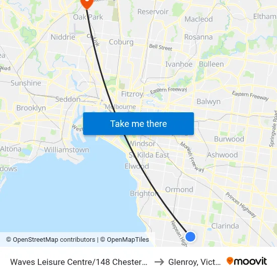 Waves Leisure Centre/148 Chesterville Rd to Glenroy, Victoria map