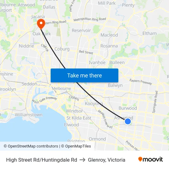High Street Rd/Huntingdale Rd to Glenroy, Victoria map