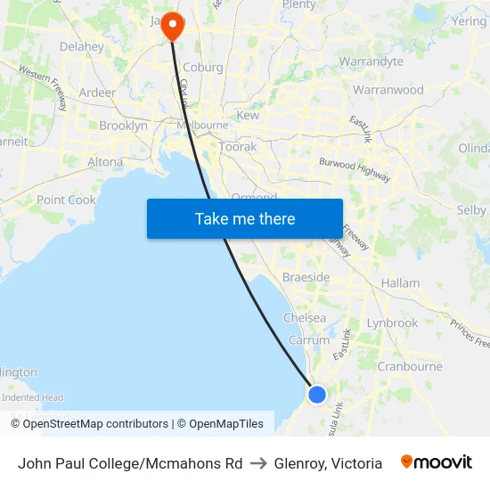 John Paul College/Mcmahons Rd to Glenroy, Victoria map