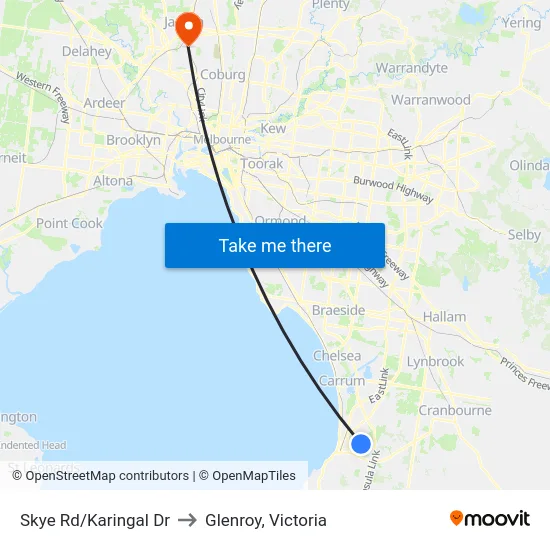Skye Rd/Karingal Dr to Glenroy, Victoria map