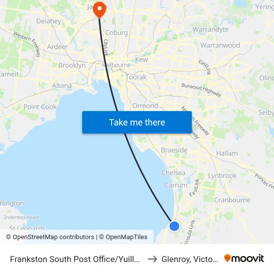 Frankston South Post Office/Yuille St to Glenroy, Victoria map