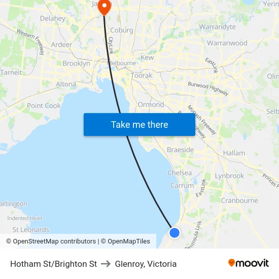 Hotham St/Brighton St to Glenroy, Victoria map