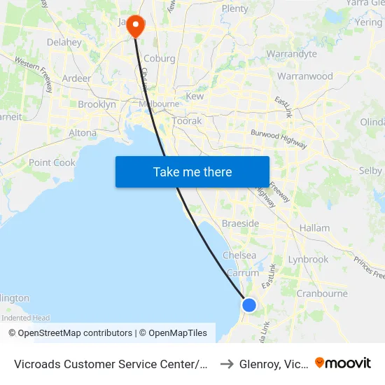 Vicroads Customer Service Center/Hartnett Dr to Glenroy, Victoria map