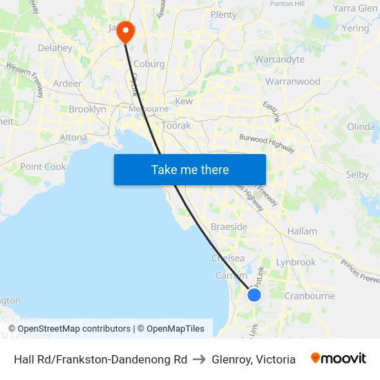 Hall Rd/Frankston-Dandenong Rd to Glenroy, Victoria map