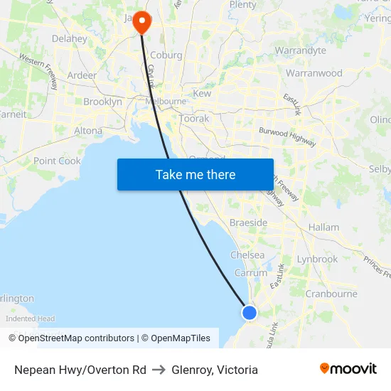 Nepean Hwy/Overton Rd to Glenroy, Victoria map