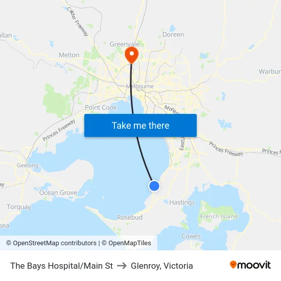 The Bays Hospital/Main St to Glenroy, Victoria map