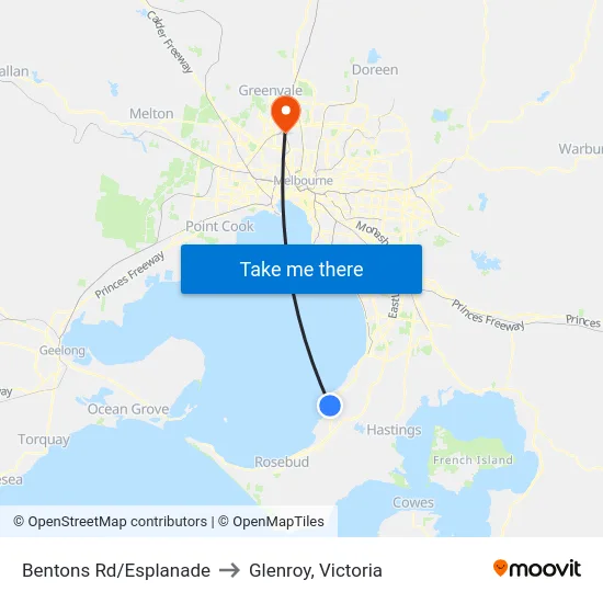 Bentons Rd/Esplanade to Glenroy, Victoria map