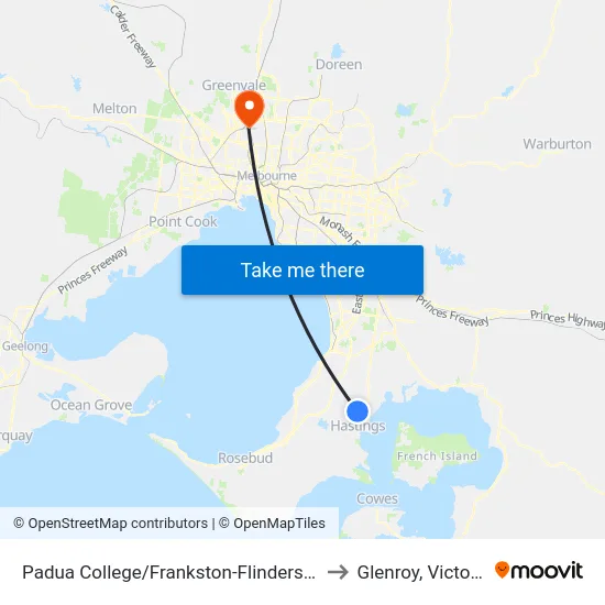 Padua College/Frankston-Flinders Rd to Glenroy, Victoria map
