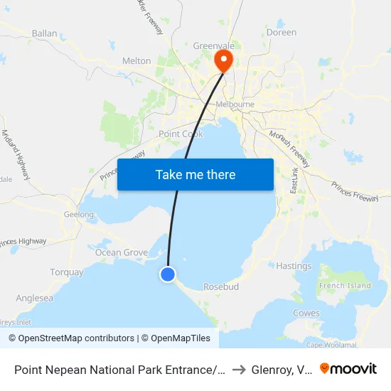 Point Nepean National Park Entrance/Point Nepean Rd to Glenroy, Victoria map