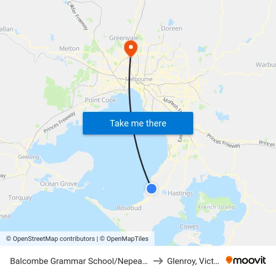 Balcombe Grammar School/Nepean Hwy to Glenroy, Victoria map