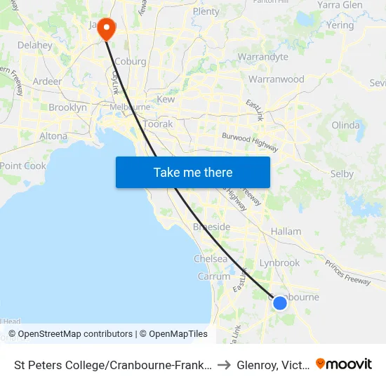St Peters College/Cranbourne-Frankston Rd to Glenroy, Victoria map