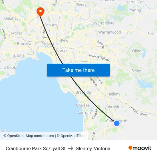 Cranbourne Park Sc/Lyall St to Glenroy, Victoria map