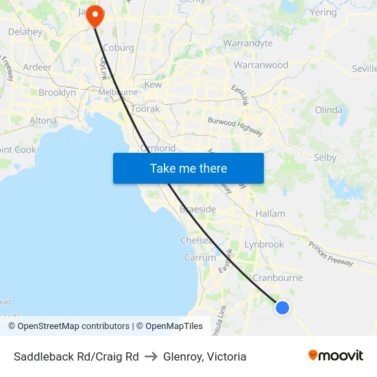 Saddleback Rd/Craig Rd to Glenroy, Victoria map